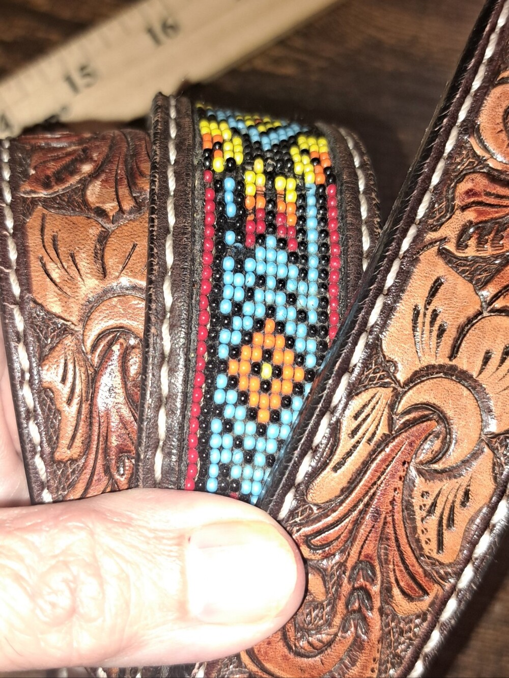 Unisex Twisted X Belt (No Buckle) Sz 26  Western Native Beaded Tooled Leather